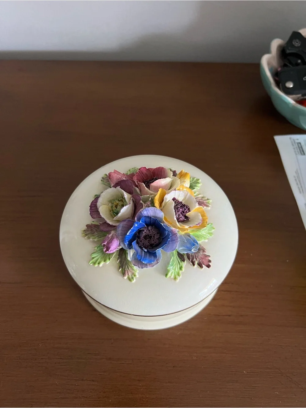 Vintage Crown Staffordshire Floral Porcelain Trinket Box